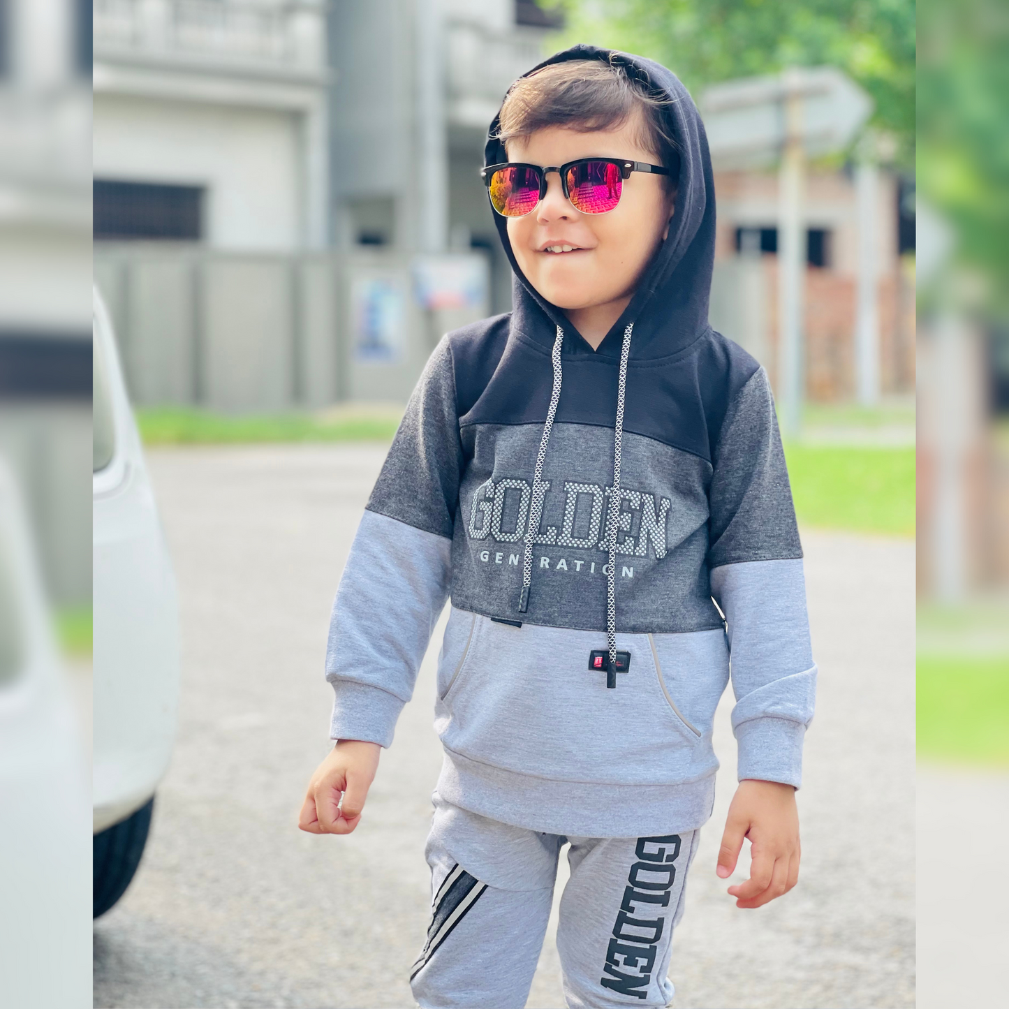 Stylish Golden Print Hoodie & Matching Joggers Track Suit for Boys - MA8