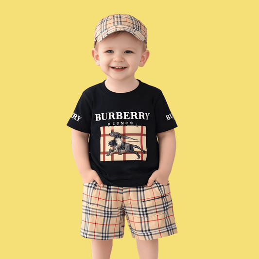 Kid's Burberry Shirt & Shorts Set with Cap - HH43
