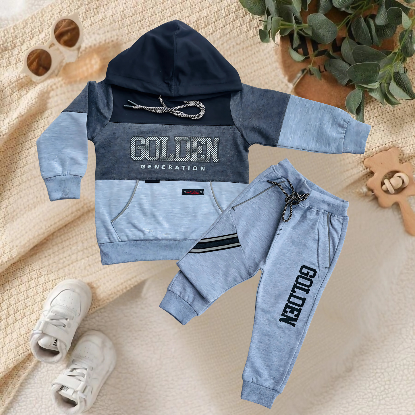 Stylish Golden Print Hoodie & Matching Joggers Track Suit for Boys - MA8