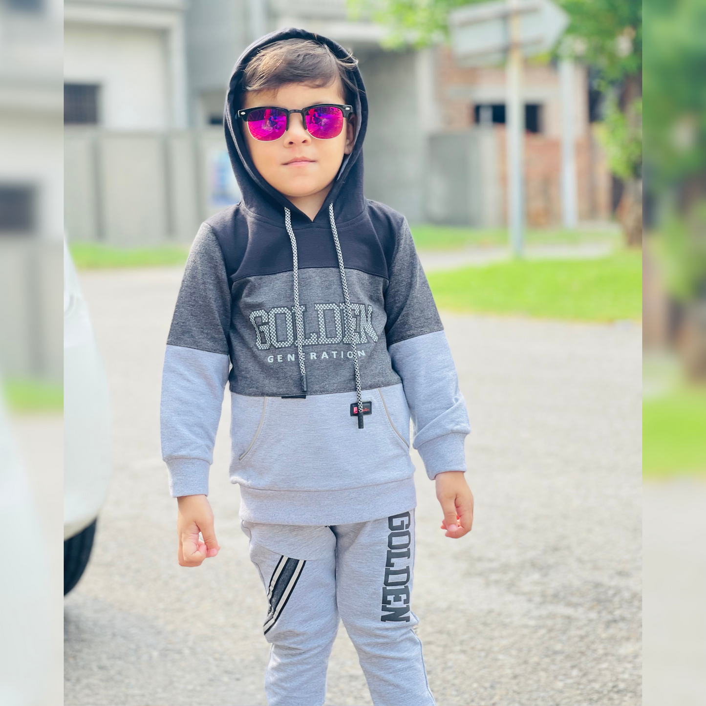 Stylish Golden Print Hoodie & Matching Joggers Track Suit for Boys - MA8