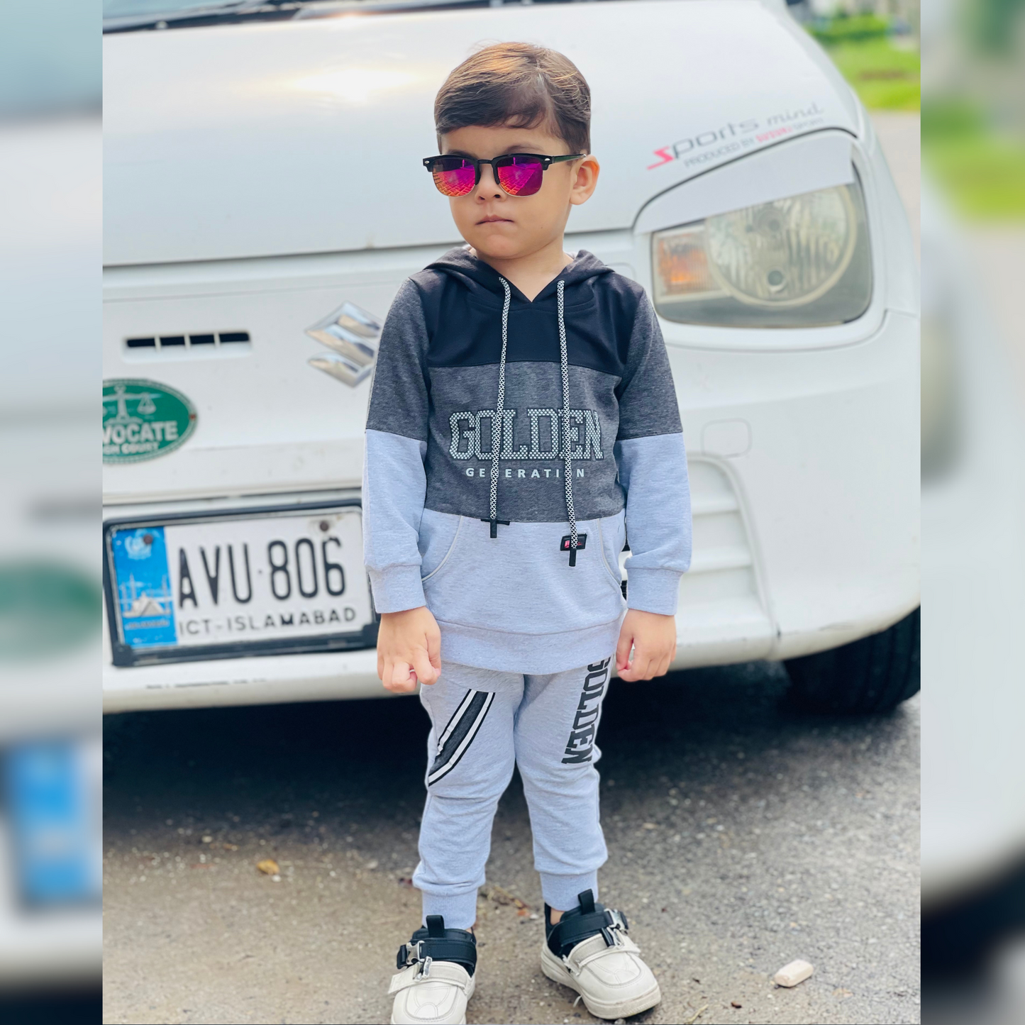 Stylish Golden Print Hoodie & Matching Joggers Track Suit for Boys - MA8