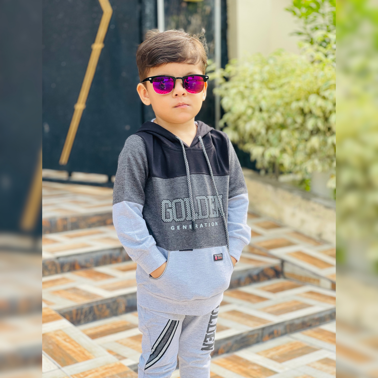 Stylish Golden Print Hoodie & Matching Joggers Track Suit for Boys - MA8