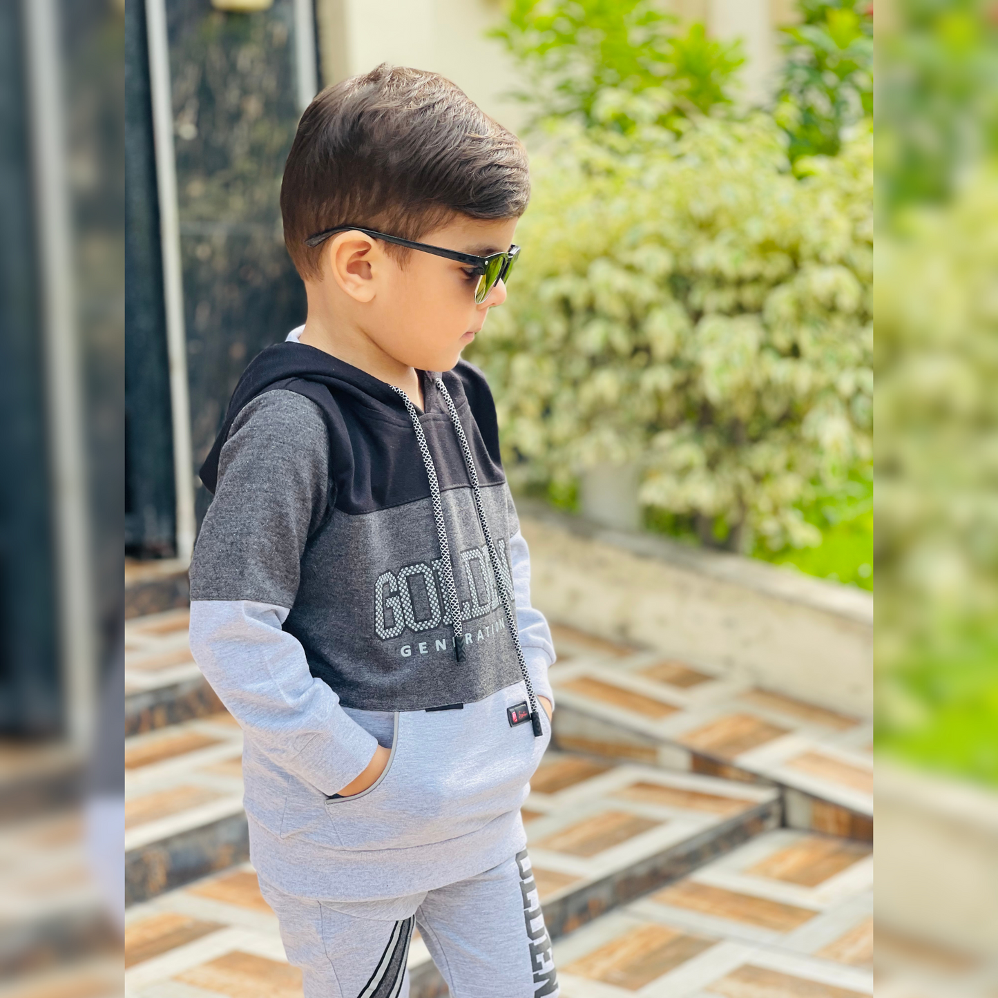 Stylish Golden Print Hoodie & Matching Joggers Track Suit for Boys - MA8