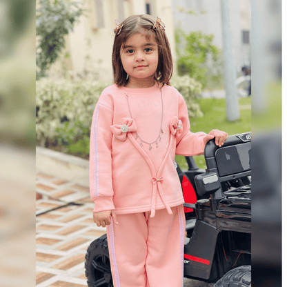 Designer Baby Girl Outfit with Bow & Decorative Chain Detail – MA16