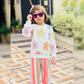 Cute & Comfy Flower Print Sweatshirt + Rainbow Striped Trousers Combo - MA11