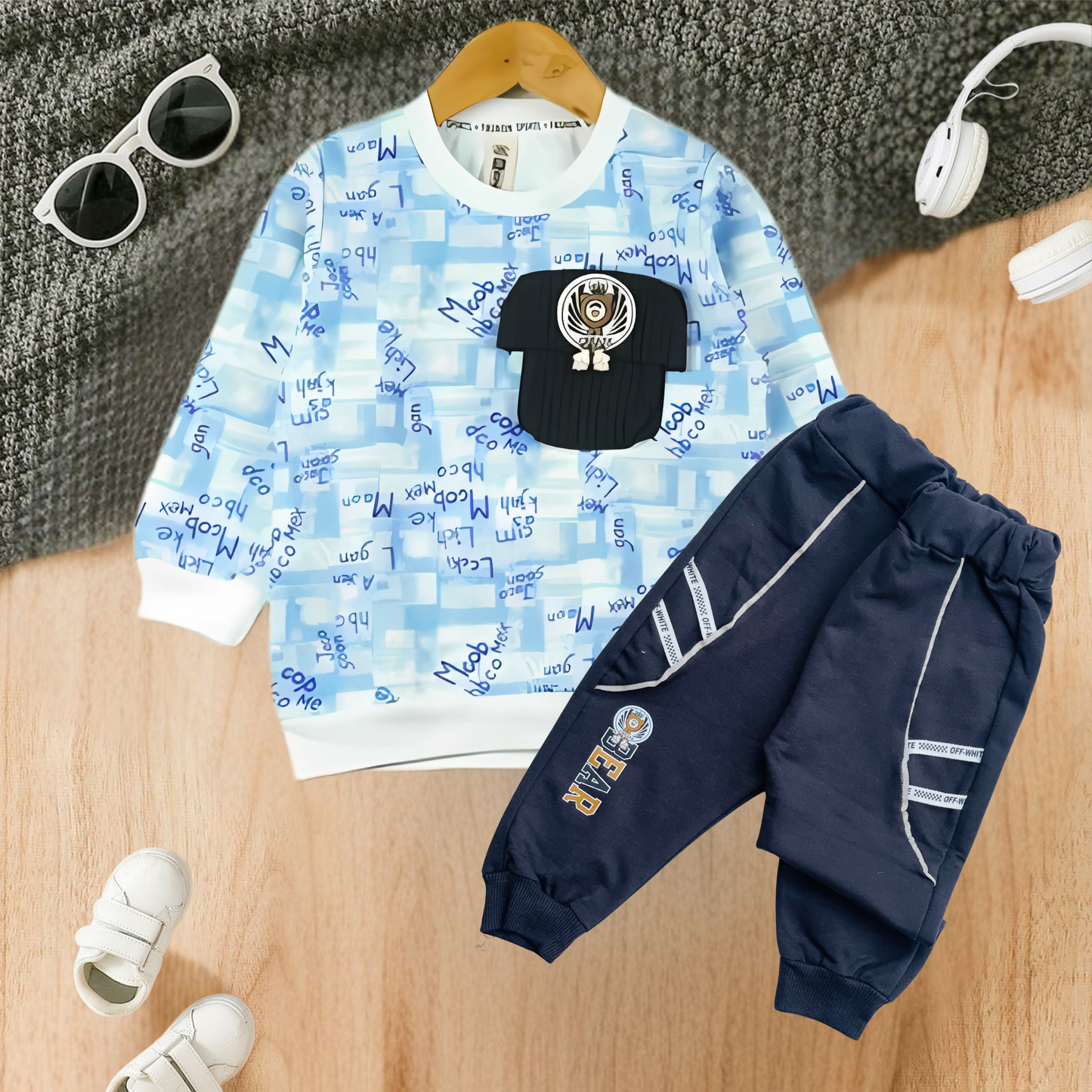 Stylish Bear Pocket Sweatshirt with Comfortable Jogger Pants - MA6