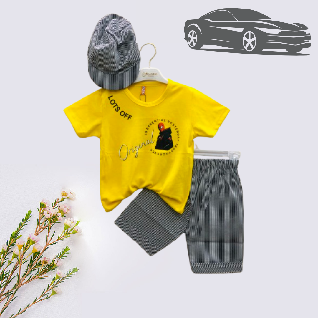 Original Spider-man Printed Kids T-Shirt & Short Set with Cap - HH3